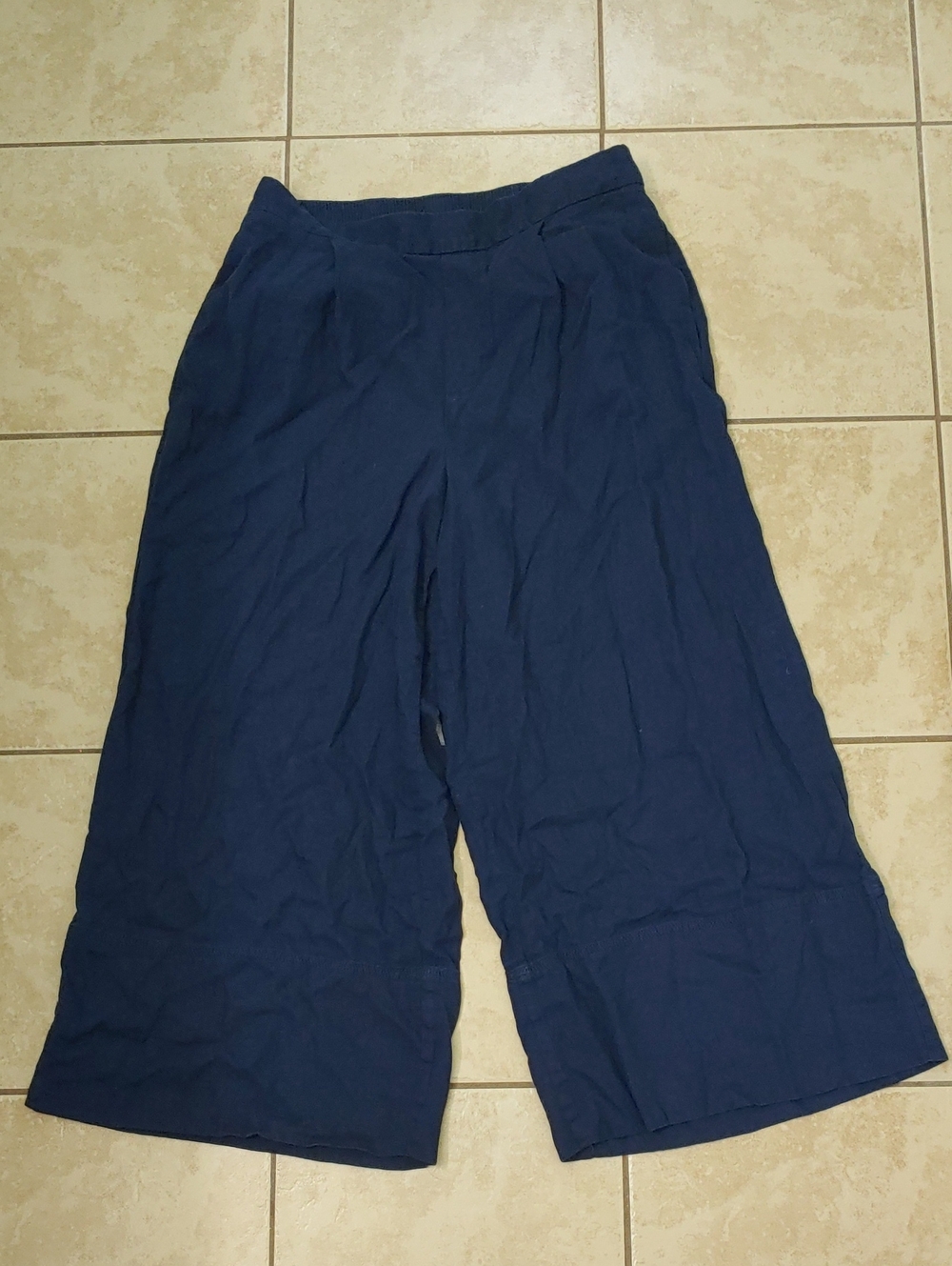 Banana Republic Wide Leg Crop Pants Women's M Navy Linen Blend Trousers
